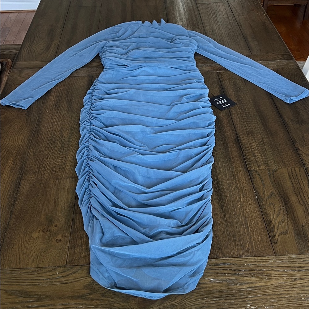 Lulu's Slate Blue Long Sleeve Midi Dress